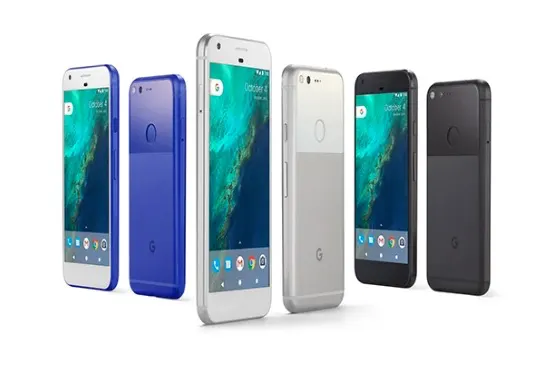 First-generation Google Pixel phones in multiple colors.