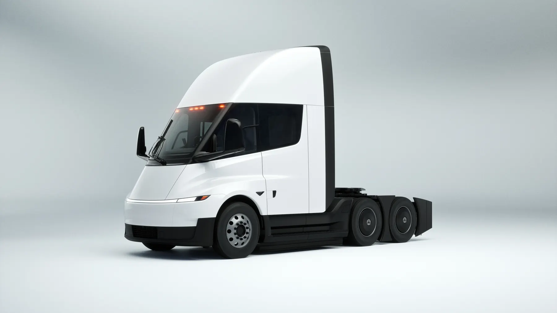 Tesla Semi tractor in a white studio environment.